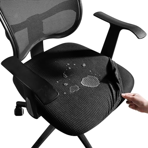 FORCHEER Office Desk Chair Seat Covers Water Resistant Jacquard Computer Chair Seat Cushion Slipcovers-Black