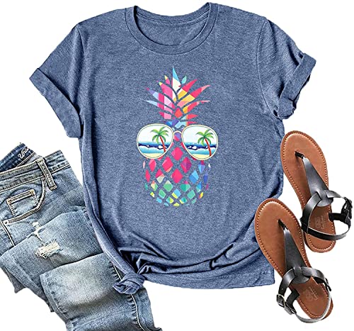 Women Pineapple Sunglasses Beach T Shirt Funny Graphic Tees Casual Summer Short Sleeve Shirt Tops