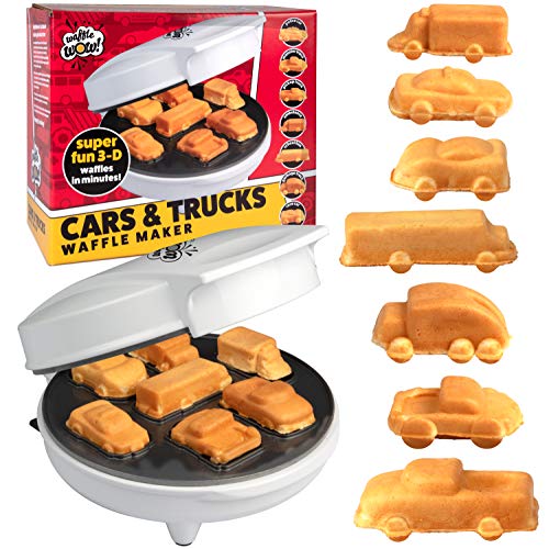 Car Mini Waffle Maker- Make 7 Fun, Different Race Cars, Trucks, and Automobile Vehicle Shaped Pancakes- Electric Waffler Iron- Non-Stick Pan Cake Baker w Recipe Guide- Cool Fathers Day Gift for Dad