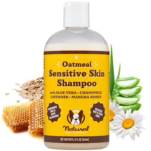 Natural Dog Company Oatmeal Shampoo for Dogs with Sensitive Skin, Ideal Anti Itch Dog Shampoo and Puppy Shampoo Oatmeal Itch Relief Dog Dandruff Shampoo, Aloe Itchy Skin Relief for Dogs 12 oz