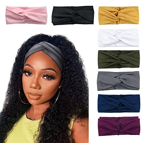 DRESHOW 8 Pack Headbands for Women Yoga Knotted Headbands Elastic Criss Cross Hair Accessories Sports Head Wrap Non Slip