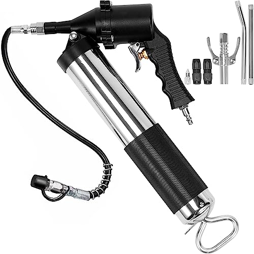 VEVOR Grease Gun, 6000PSI Air Operated Grease Gun, Heavy Duty Pneumatic Grease Gun with 14 oz Load, 18.5 Inch Flexible Hose, 1 Flat Coupler, 1 Pointed and Locking Clamp Coupler, 1 Bent Metal Pipe