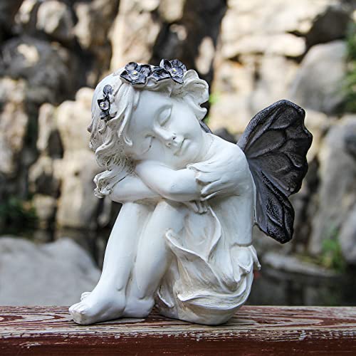 Leekung Angel Statue with Solar Powered Light for Garden Decor,Garden Statues for Patio Yard Porch Lawn Outdoor Decor,Angels Garden Sculptures & Statues,Angel Figurines Memorial Spiritual Gifts