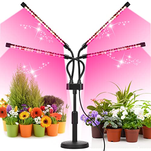 SYEIORAOM Grow Lights for Indoor Plants, Four Head LED Grow Light with Full Spectrum & Red White Spectrum for Indoor Plant Growing Lamp, Adjustable Gooseneck, Suitable for Plant(Four-head plant light)