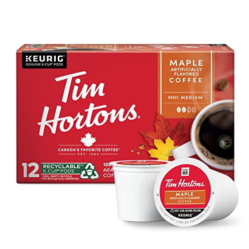 Tim Hortons Maple Flavored Coffee, Single-Serve K-Cup Pods Compatible with Keurig Brewers, Red, 12 Count (Pack of 1)