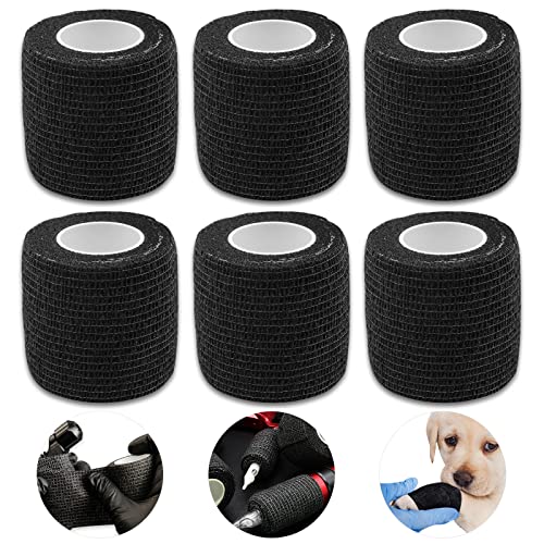 Tattoo Grip Tape Wrap Cover - Autdor 6Pcs 2' x 5 Yards Tattoo Machine Tape Cohesive Elastic Bandage Rolls Self-Adherent Tape for Grip Tube Accessories Sports Tape