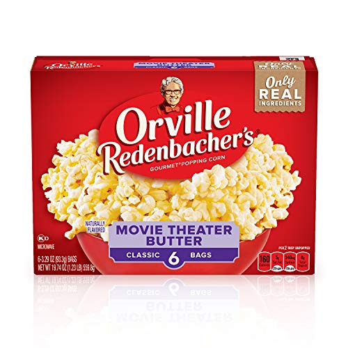 Orville Redenbacher’s Movie Theater Butter Flavored Microwave Popcorn, Gluten Free, 6 Count Popcorn Bags (6 Boxes)