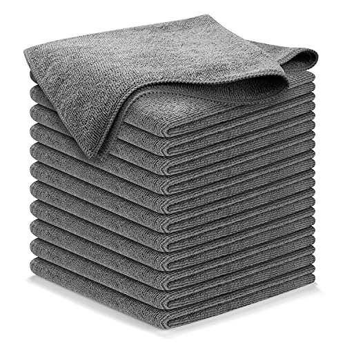USANOOKS Microfiber Cleaning Cloth Grey - 12 Packs 12.5'x12.5' - High Performance - 1200 Washes, Ultra Absorbent Towels Weave Grime & Liquid for Streak-Free Mirror Shine - Car Washing Cloth