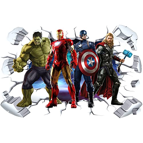 XIHENGSTORE Superhero Wall Sticker Detachable PVC Material 3D Cartoon Wall Sticker for Kids Room Bedroom Wall Decor, 16 inches x 24 inches