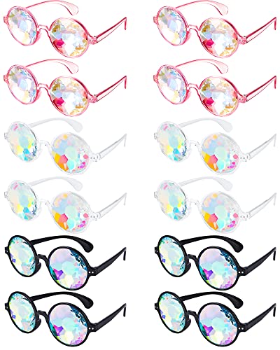 Frienda 12 Pairs Kaleidoscope Rave Rainbow Glasses Refraction Trippy Psychedelic Rave Goggles with Resin Lens Diffraction Prism Women's Costume Eyewear Sunglasses for Festival