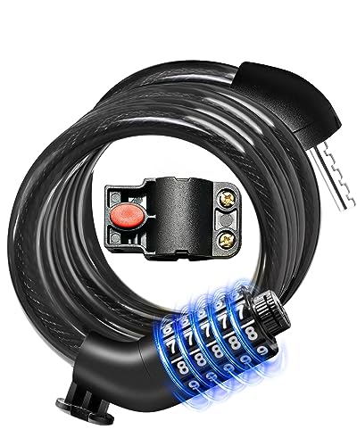 KEYSTP Bike Lock Cable with Combination,High Security 5-Digit Resettable Combination Bicycle Lock Anti-Theft, Scooter Lock with Mounting Bracket for Bikes and Scooters（Black）