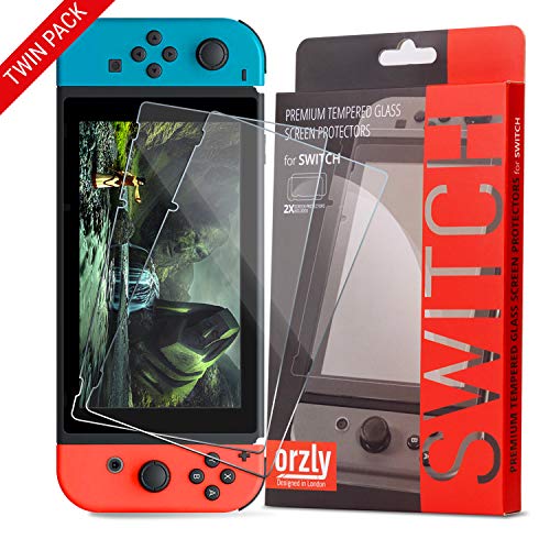 Orzly Glass Screen Protectors Compatible with Nintendo Switch - Premium Tempered Glass Screen Protector Twin Pack [2X Screen Guards - 0.24mm] for 6.2 Inch Tablet Screen on Nintendo Switch Console