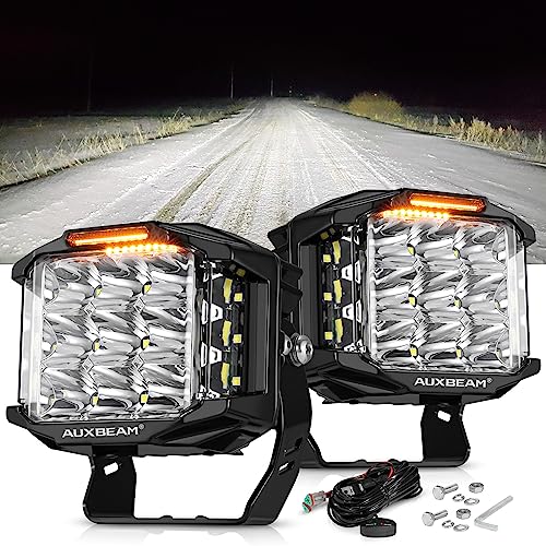 Auxbeam 5' 168W LED Cube Pods Offroad Driving Light with Side Shooter, 16440LM Super Bright Square Offroad Lights with 270°Combo Beam Ditch Light, Amber DRL for Jeep ATV Wrangler Ford Truck Pickup