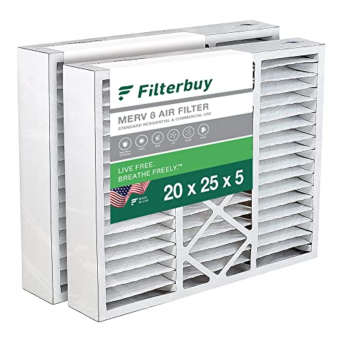 Filterbuy 20x25x5 Air Filter MERV 8 Dust Defense (2-Pack), Pleated HVAC AC Furnace Air Filters for Honeywell FC100A1037, Lennox X6673, Carrier, and More (Actual Size: 19.88 x 24.75 x 4.38 Inches)