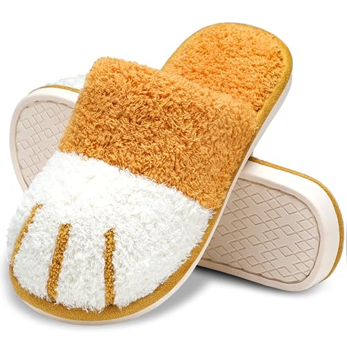 MAXTOP Cute Animal Slippers for Women, Soft Plush Cat Paw House Slippers with Cozy Memory Foam Slip-on Indoor Outdoor Slippers Size 9 10 Creative Gifts for Women Men