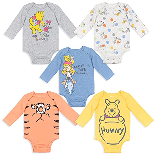 Disney Winnie the Pooh Eeyore Tigger Piglet Newborn Baby Boys 5 Pack Bodysuits 0-3 Months