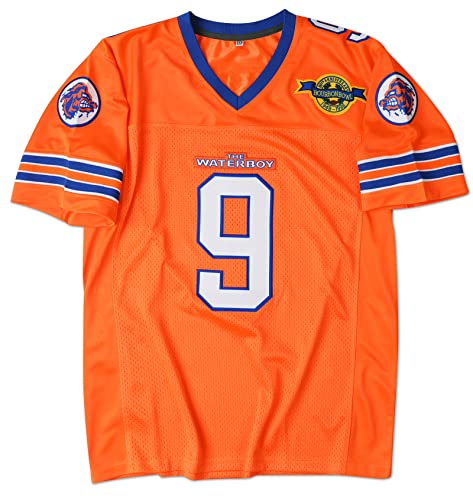 90s Football Jersey for Party,Bobby Boucher #9 The Waterboy Sandler 50th Anniversary Movie Football Jersey (Orange, Medium)