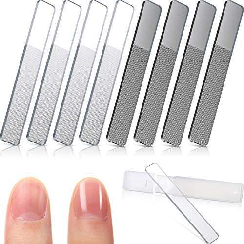 8 Pieces Nano Shiner Files Glass Natural Nail Files Crystal Nail Shiner Buffer Polisher with Case for Natural Nails