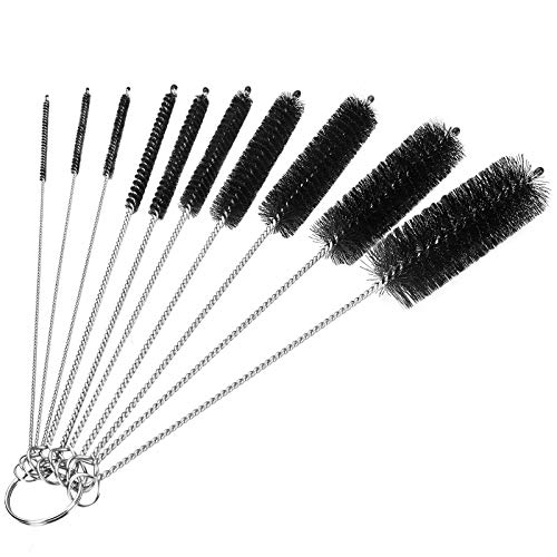 CiaraQ Bottle Cleaning Brushes, 8 Inch Nylon Tube Brush Set, Cleaner for Narrow Neck Bottles Cups with Hook, Set of 10pcs, Black