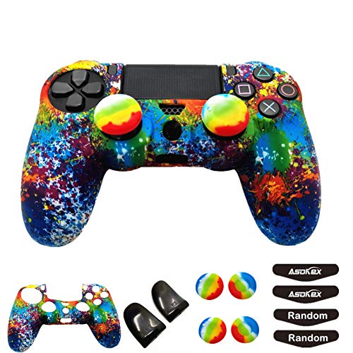 Silicone Skin Cover for Ps4 Controller (1pc Anti-Slip, 1 Pair L2 R2 Trigger Extender, 4pcs Thumb Grips,4pcs LED Light Bar Decal) Protector for DualShock PS4/ Slim/Pro Controller