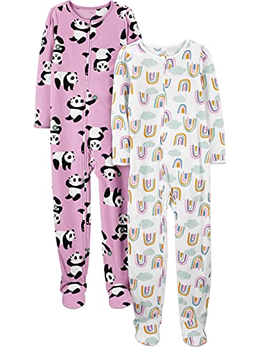 Simple Joys by Carter's Girls' 2-Pack Loose-fit Fleece Footed Pajamas, Lilac Panda/White Rainbow, 7