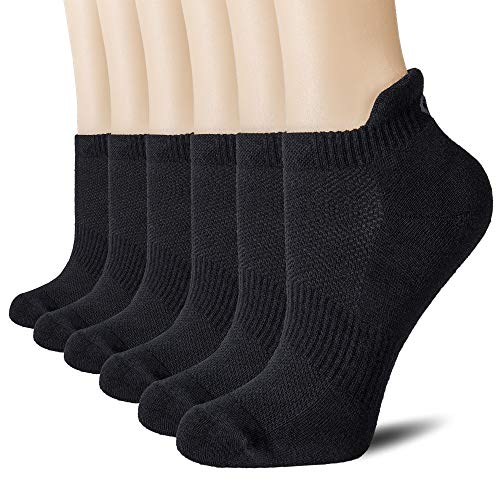 CS CELERSPORT Ankle Athletic Running Socks Low Cut Sport Tab Sock for Men and Women (6 Pairs), Large, Black