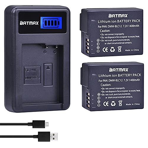 Batmax 2 Pack DMW-BLC12 Battery and Replacement Charger for Panasonic DMW-BLC12, DMW-BLC12E, DMW-BLC12PP Battery; Lumix DMC-FZ200, DMC-FZ1000, DMC-G5, DMC-G6, DMC-G7, DMC-GX8, DMC-G85, DMC-GH2