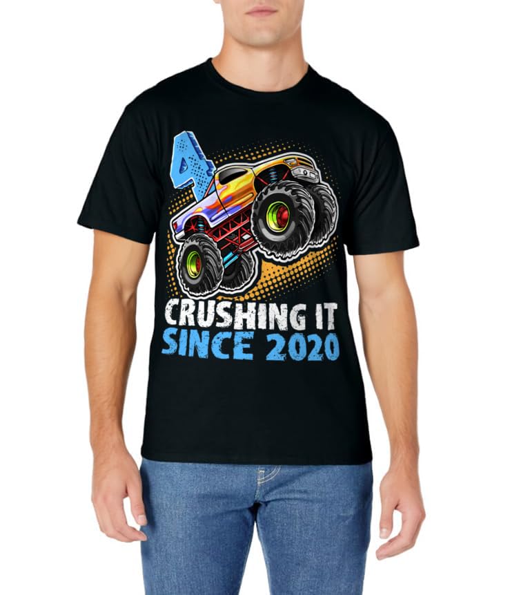 Monster Truck 4 Year Old Boys 4th Birthday Party Born 2020 T-Shirt