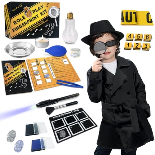 Spy Kit for Kids Detective Outfit Fingerprint Toys Gifts for 5 6 7 8 9 10 11 Year Old Boys Girls Investigation Role Play Dress Up Costume Educational Science Secret Agent Finger Print Identification