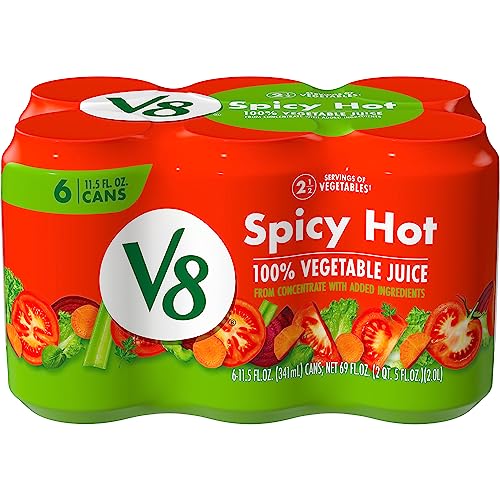 V8 Spicy Hot 100% Vegetable Juice, Vegetable Blend with Tomato Juice, 11.5 FL OZ Can (Pack of 6)