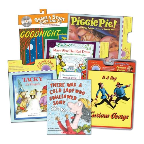 Kaplan Early Learning Read Aloud Books and CDs - Set of 6 Classic Children's Books - Curious George | Brown Bear, Brown Bear | Tacky The Penguin