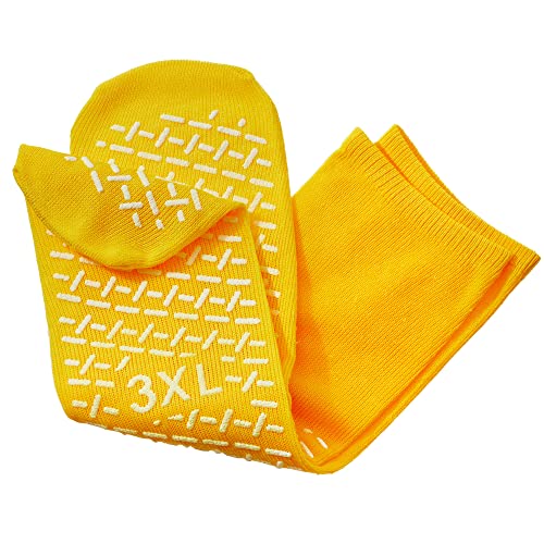 XXXL Slip Stopping Terrycloth Socks (Double Tread) (Extra Wide Bariatric) (Yellow) (3 Pairs)