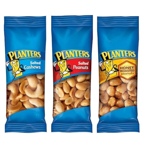 PLANTERS Variety Packs (Salted Cashews, Salted Peanuts & Honey Roasted Peanuts), 36 Packs - Individual Bags of On-the-Go Nut Snacks