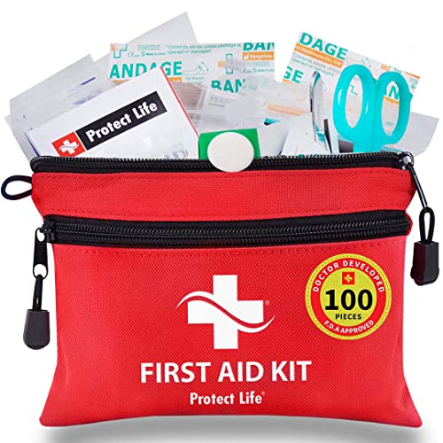 Protect Life First Aid Kit for Home/Business | HSA/FSA Eligible Emergency Kit | Hiking First aid kit Camping | Travel First Aid Kit for Car|Small First Aid Kit Travel/Survival Medical kit - 100 Pieces