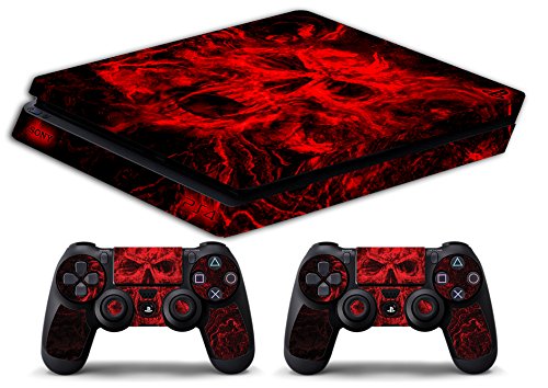 Skin Ps4 Slim - Skull Flames RED - Limited Edition Decal Cover ADESIVA Playstation 4 Slim Sony Bundle