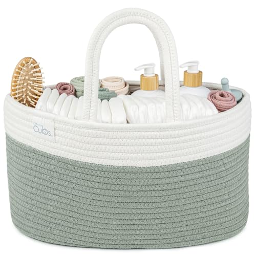 Comfy Cubs Diaper Caddy Organizer- Large Portable Baby Diaper Caddy Nursery Storage Bin and Car Travel Basket - Tote Bag with Dividers for Diapers & Wipes, Sage