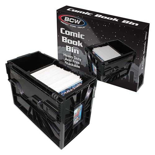 BCW Comic Bin, Black - Holds 150 Comics, Acid Free Storage and Organizer, Heavy Duty Plastic, Stackable, Includes Partition