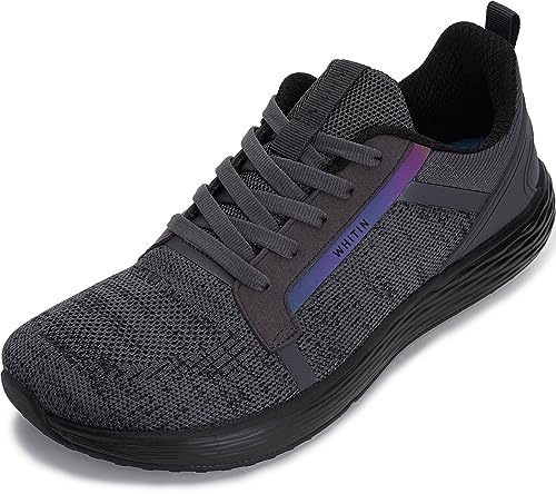 WHITIN Men's Wide Width Toe Box Shoes Zero Drop Size 9.5 Tennis Sports Knit Breathable Indoor Workout Lightweight Rubber Non Slip Cushioned Grey 43