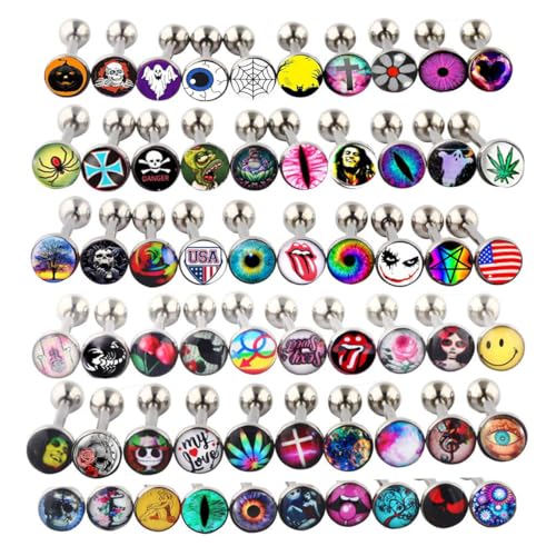 TIANCI FBYJS Lot of Surgical Steel Metal Tongue Rings Barbells Funny Nasty Wordings Picture Logo Signs 14g - Length 5/8' or 16mm (mix logos 40pcs)