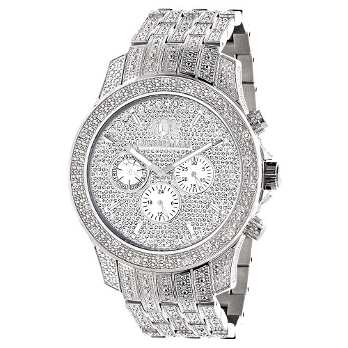 LUXURMAN Iced Out Watches Real Diamond Watch for Men in Stainless Steel with Diamond Band 1.25ct