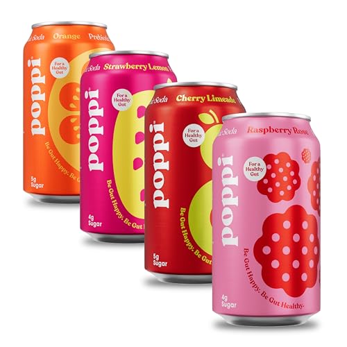 POPPI Sparkling Prebiotic Soda, Beverages w/Apple Cider Vinegar, Seltzer Water & Fruit Juice, Short List Variety Pack, 12oz (12 Pack) (Packaging May Vary)