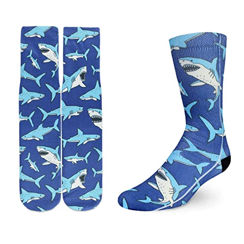 Benefeet Sox Mens Funny Crazy Socks Novelty Shark Socks Sea Animal Socks Cool Cartoon Socks for Boys Kids 3D Printed Patterned Basketball Tube Socks Unisex Graphic Funky Design Shark Gifts Navy Sharks