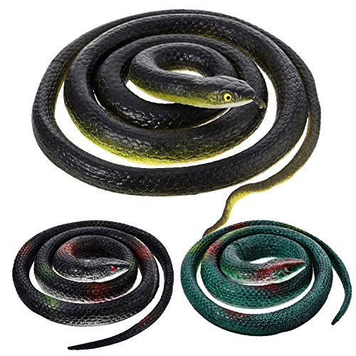 3 Pieces Large Rubber Snakes Realistic Fake Snake Toys for Garden Props to Keep Birds Away, Pranks, Halloween Decoration (Classic Style)