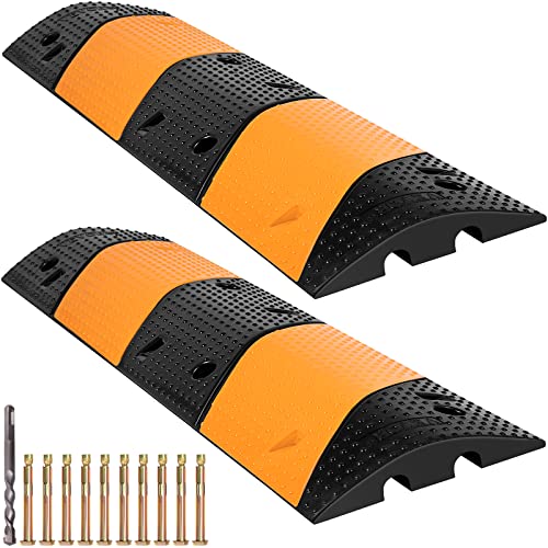 VEVOR Rubber Speed Bump, 2 Pack 2 Channel Speed Bump Hump, 42' Long Modular Speed Bump Rated 22000 LBS Load Capacity, 40.2 x 11.8 x 2.4 inch Garage Speed Bump for Asphalt Concrete Gravel Driveway