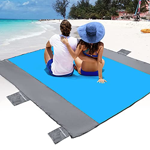 POPCHOSE Beach Blanket, Sandfree Beach Mat ‎108'x85.2'/83'x78' for 7 Persons, Extra Large Beach Blanket Waterproof Sandproof with 6 Stakes, Easy to Clean, Lightweight Compact Beach Accessories