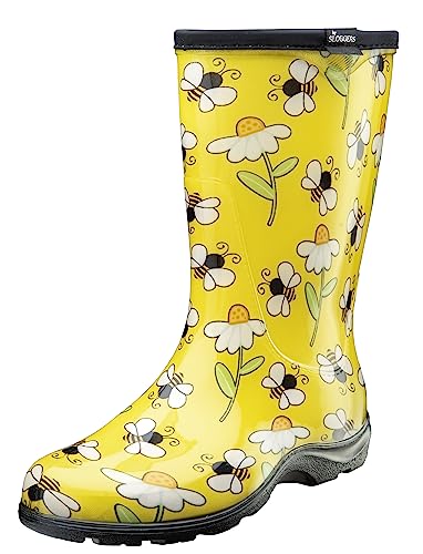 Sloggers Waterproof Garden Rain Boots for Women - Cute Mid-Calf Mud & Muck Boots with Premium Comfort Support Insole, (Bee Yellow), (Size 7)