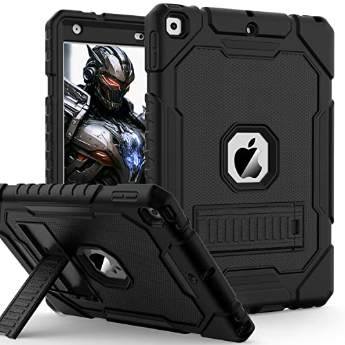 ZoneFoker Case for iPad 9th/8th/7th Generation 2021/2020/2019(10.2 inch), Heavy Duty Military Grade Shockproof Rugged Protective 10.2' Cover with Built-in Stand for iPad 9 8 7 Gen (Black)