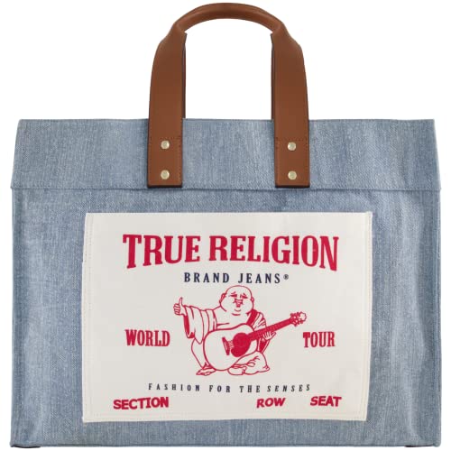 True Religion Large Tote Bag, Canvas Travel Carryall Shoulder Handbag, Denim