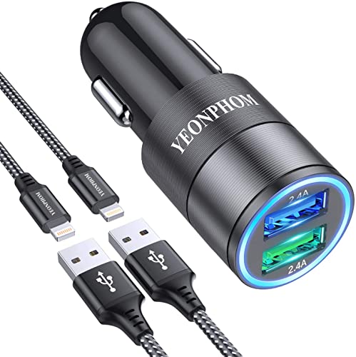 iPhone Car Charger[Apple MFi Certified] Compatible for iPhone 13 14 12 Pro/Mini/11 Pro Max/XS Max/XR/X/8/7/6/6S Plus/5S/5C/SE, 2.4A Dual USB Fast Car Phone Charger Adapter with 2x3ft Lightning Cable