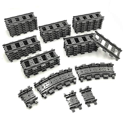 56pcs City Train Tracks Toy Straight and Flexible Train Track Railway Extension Building Block Toy Compatible with Major Brand (36 Straight and 20 Flexible)